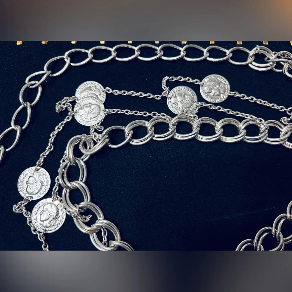Vintage Silver Tone Coin Chain Link Belt - Picture 5 of 10